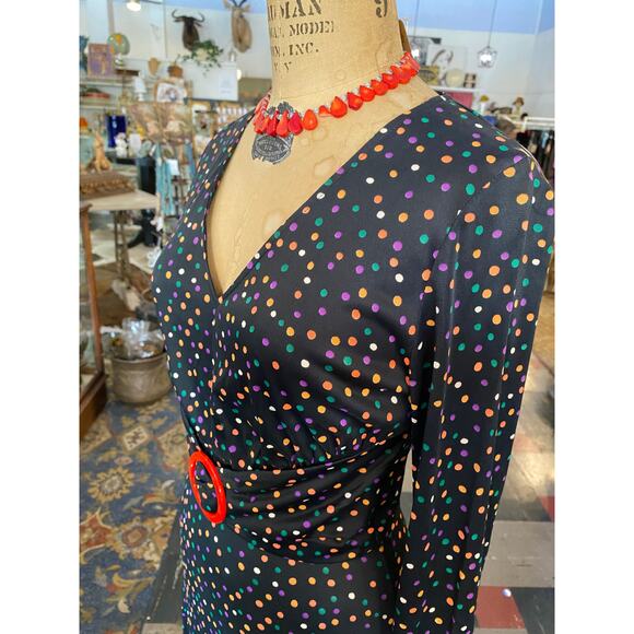 1970s maxi dress, rainbow polka dots, betty lou, 70s does 30s, 1930s style dress - Picture 6 of 10
